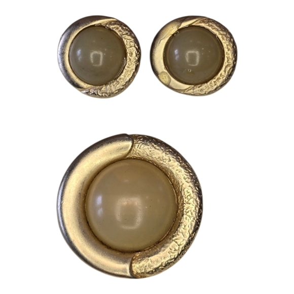 Ernst Gideon Bek Gold Green Vintage Brooch Earring Set - Picture 2 of 6